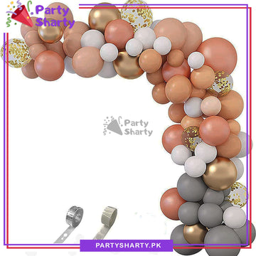 65pcs Apricot, Rose Gold, Golden, Grey & White Balloon Garland Arch Kit For Party Event Decoration